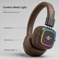 WISDOMUP TDE-19 Headphone Nirkabel Hi-Res 5.4 Lampu RGB Over Ear Headset 10 Jam Waktu Putar Earphone Stereo Gaming Lipat