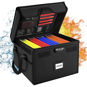 File Box With Lock Fireproof Document Box With 5 Tabs & Inserts Collapsible File Organizer