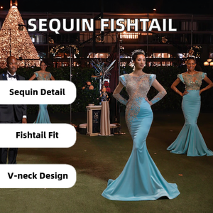 Nouvelle robe de soirée pour femmes à taille droite naturelle en polyester et à paillettes à la mode - Product Image 2