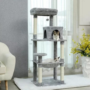 Arbre à chat moderne en peluche multi-niveaux gris clair avec griffoir en sisal, <span class=keywords><strong>hamac</strong></span> et niche pour grands chats, mobilier d'intérieur pour animaux de compagnie, vente chaude - Product Image 3