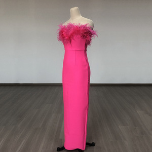 Customized 2025 Spring Women's Sexy Tube <strong>Top</strong> Slim Ostrich <strong>Feathers</strong> Splicing Dress Long Floor Length Evening Dress - Product Image 2