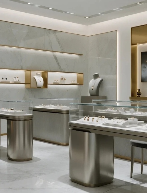 Luxury Aluminium Jewelry Display Cabinet LED Lighting Eco-Friendly Heavy Duty Design Customizable for Jewelry Stores Showrooms