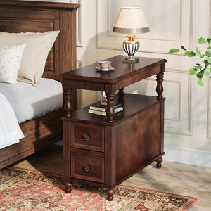 Table de chevet en bois massif avec 2 tiroirs, table de chevet moderne du milieu du siècle avec étagère ouverte, table de chevet vintage pour chambre à coucher - Product Image 6