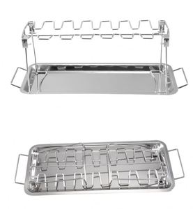 New Chicken Wings Drumstick Grilling Rack Foldable Stainless Steel <b>BBQ</b> Chicken Legs Roaster Holder With <b>Drip</b> <b>Tray</b> New Chicken - Product Image 2