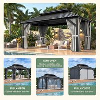Gazebo en aluminium gris 10'x14' |   Pergola extérieure avec toit double en acier galvanisé pour jardin, patio, pelouse