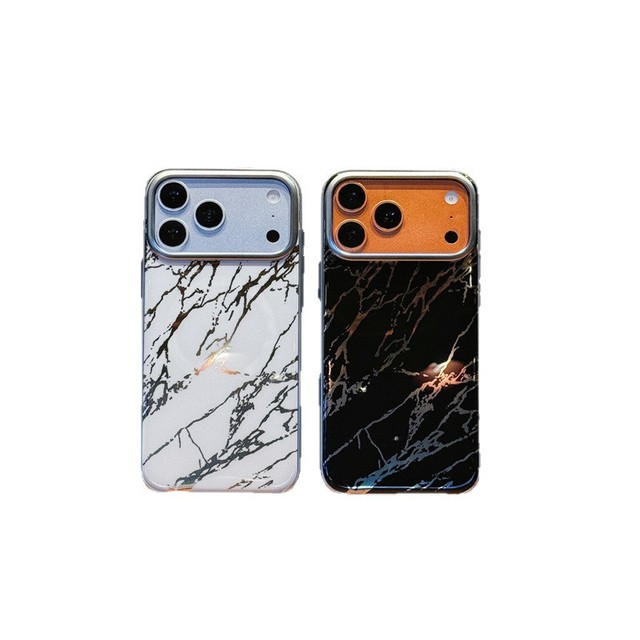 2026 Custom New Electroplated Marble Pattern Magnetic Skin Trendy Anti-drop Phone Case for iPhone 18 17 16 15 Pro Max 17E