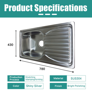 Fregadero de Acero Inoxidable JDA RV 780*430mm SUS304, Fregadero de Cocina de un Solo Tazón con Escurridor para Caravana, <span class=keywords><strong>Autocaravana</strong></span> - Product Image 3