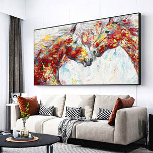 Trois chevaux en cours d'exécution Animal main mur toile <span class=keywords><strong>moderne</strong></span> abstrait à la main tête <span class=keywords><strong>de</strong></span> <span class=keywords><strong>cheval</strong></span> <span class=keywords><strong>peinture</strong></span> à l'huile - Product Image 2