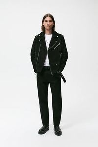 Men's High Quality Multi Zippers <strong>Black</strong> Adjustable Waist With Belt <strong>Suede</strong> Biker <strong>Jacket</strong> With Snap Button Winter Men's <strong>Jacket</strong> - Product Image 5