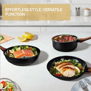 Modern Cooking Pots& <b>Pans</b> Glass Lids Bakelite <b>Handles</b> 17 Piece Black Ceramic Non-Stick Cookware Set - Product Image 6