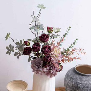 Bouquet d'hortensias artificiels style bohème, fleurs séchées, mini-roses en rayonne, arrangement floral réaliste fait main pour mariage - Product Image 1