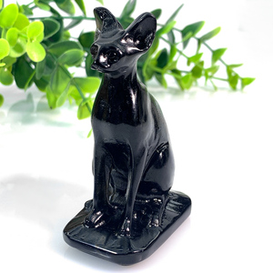 All'ingrosso scultura di cristallo naturale animale artigianato ossidiana sfinge Cat intaglio in quarzo Semi-pietra preziosa decorazione per la casa - Product Image 4