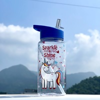 C612 vente chaude tasse de paille à poignée transparente portable personnalisée mignonne 500ml bouteille d'eau potable pour enfants tasse d'eau transparente en plastique