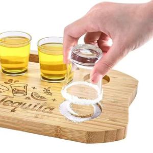 Bamboo wine glass holder, whiskey compartment <b>storage</b> <b>tray</b>, bamboo and wood <b>tray</b> with handle, salt dipping dish, bar/party wine - Product Image 1