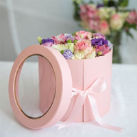 Tube de papier d'emballage de rose rose de luxe Boîte à fleurs en carton avec chapeau rond enduit UV Logo personnalisé Parfum Occasions de mariage