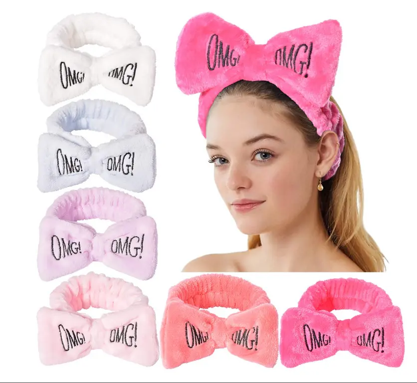 Popular hair wraps coral fleece bowknot Spa makeup wash face shower elastic omg headband