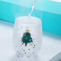 Taza de Vidrio de Borosilicato de Doble Pared con Estampado de Árbol de Navidad, 300 ml, Resistente al Calor, para Café o Té, Regalo de Navidad