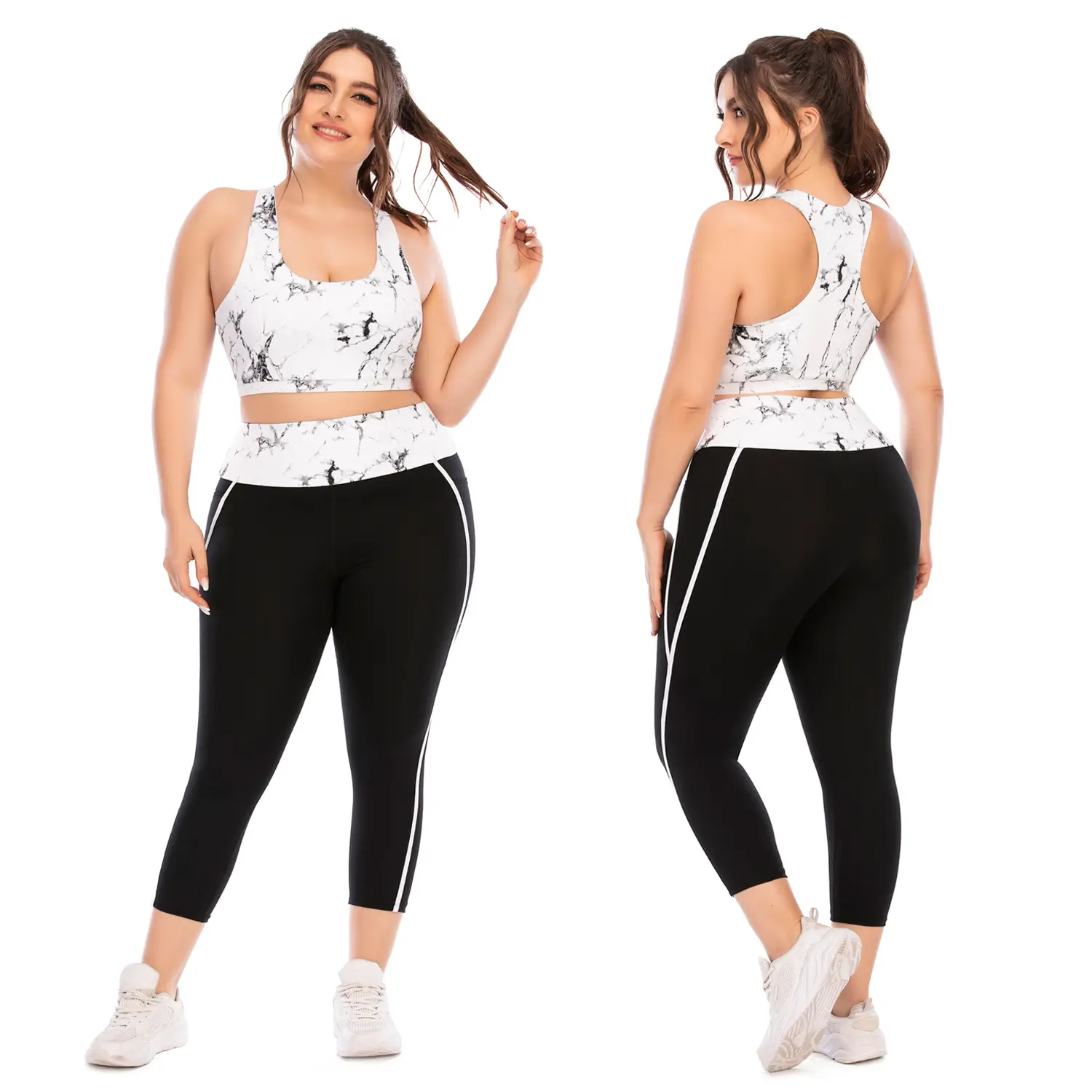 Ensemble de fitness européen et américain pour femmes, 2 pièces, grande taille, vêtement de sport, soutien-gorge serré, de cyclisme