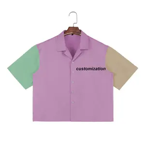 Good Quality Cuban Collar Short Sleeve T Shirt Botton Up Yellow Custom Embroidered Logo Men Work Shirt Cotton