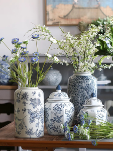 Vaso in <span class=keywords><strong>Ceramica</strong></span> <span class=keywords><strong>Blu</strong></span> e Bianco Antico Personalizzato, Ornamento Nordico per la Casa, Vaso per Fiori, Decorazione Domestica - Product Image 6