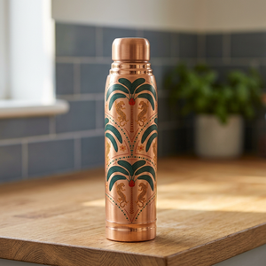 Thermos en cuivre, design palmier bohème, bouteille d'eau portable de voyage - Product Image 3