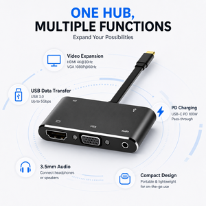 Hub USB C 5 en 1, adaptateur multiport <span class=keywords><strong>HDMI</strong></span> 4K VGA 1080P, USB 3.0 5 Gbps, charge PD, prise audio pour MacBook Pro, ordinateur portable - Product Image 3