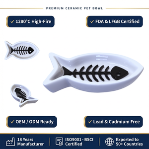 Offre Spéciale : Gamelle en Céramique en Forme <span class=keywords><strong>de</strong></span> Poisson pour Animaux <span class=keywords><strong>de</strong></span> Compagnie – Mangeoire Premium pour Chats et Petits Chiens, Antidérapante, Compatible Lave-Vaisselle, Personnalisation OEM du Logo et <span class=keywords><strong>de</strong></span> la Couleur, Commande en Gros - Product Image 1