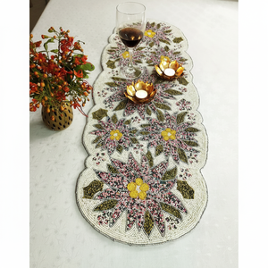 Camino DE MESA DE FLORES con cuentas hecho a mano multicolor - Product Image 1