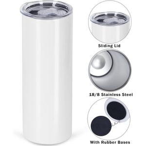 Lot de 50 gobelets à sublimation à bord plat de 20 oz en acier inoxydable, isolés sous vide, anti-fuite, avec couvercle, paille et sous-verre, réutilisables pour boissons froides - Product Image 4