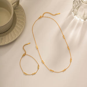 Nouveaux bijoux fins croix <span class=keywords><strong>signe</strong></span> Rolo chaîne <span class=keywords><strong>Bracelet</strong></span> en acier inoxydable plaqué or 18 carats étanche symbole <span class=keywords><strong>infini</strong></span> collier <span class=keywords><strong>Bracelet</strong></span> ensemble - Product Image 2