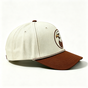 Casquette de baseball unisexe 6 panneaux 100 % coton style occidental sportif avec patch brodé aigle bicolore blanc et marron à visière incurvée - Product Image 5