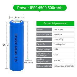 Batteria ricaricabile <span class=keywords><strong>3.2</strong></span> v 600mAh IFR14500 400mAh agli ioni di litio da 14.5mm da <span class=keywords><strong>3.2</strong></span> Volt - Product Image 3