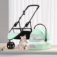 Poussette Moderne Rose pour Animaux de Compagnie en Gros avec Garniture en Dentelle DIY, Cabine Amovible 2-en-1, Transporteur de Voyage Pliable pour Chats et Chiens, Faible MOQ