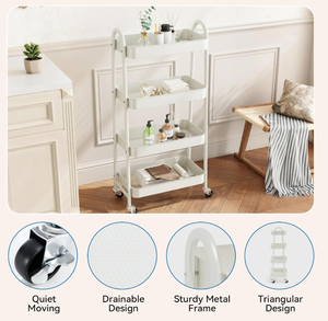 Estantes de Plástico Multifuncionales, Carrito de Almacenamiento Móvil con Ruedas Bloqueables para Baño, Lavandería y Sala de Estar - Product Image 5
