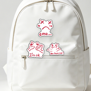 Pin de esmalte de dibujos animados con emoticono de tristeza emo, divertido y lindo, que expresa el estado de ánimo. Broche con la frase 'Emo I'm Ok and You Hurt Me', insignia para solapa de bolso, regalo de joyería. - Product Image 1