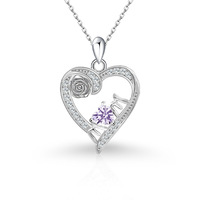 Collier en argent pur S925 le plus vendu, avec pendentif en forme de cœur et fleur de rose, pierre de naissance de décembre.