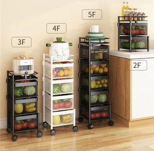 Estante de almacenamiento giratorio de acero al carbono para cocina, organizador de cesta de frutas y verduras de Metal multicapa <span class=keywords><strong>con</strong></span> rueda - Product Image 2