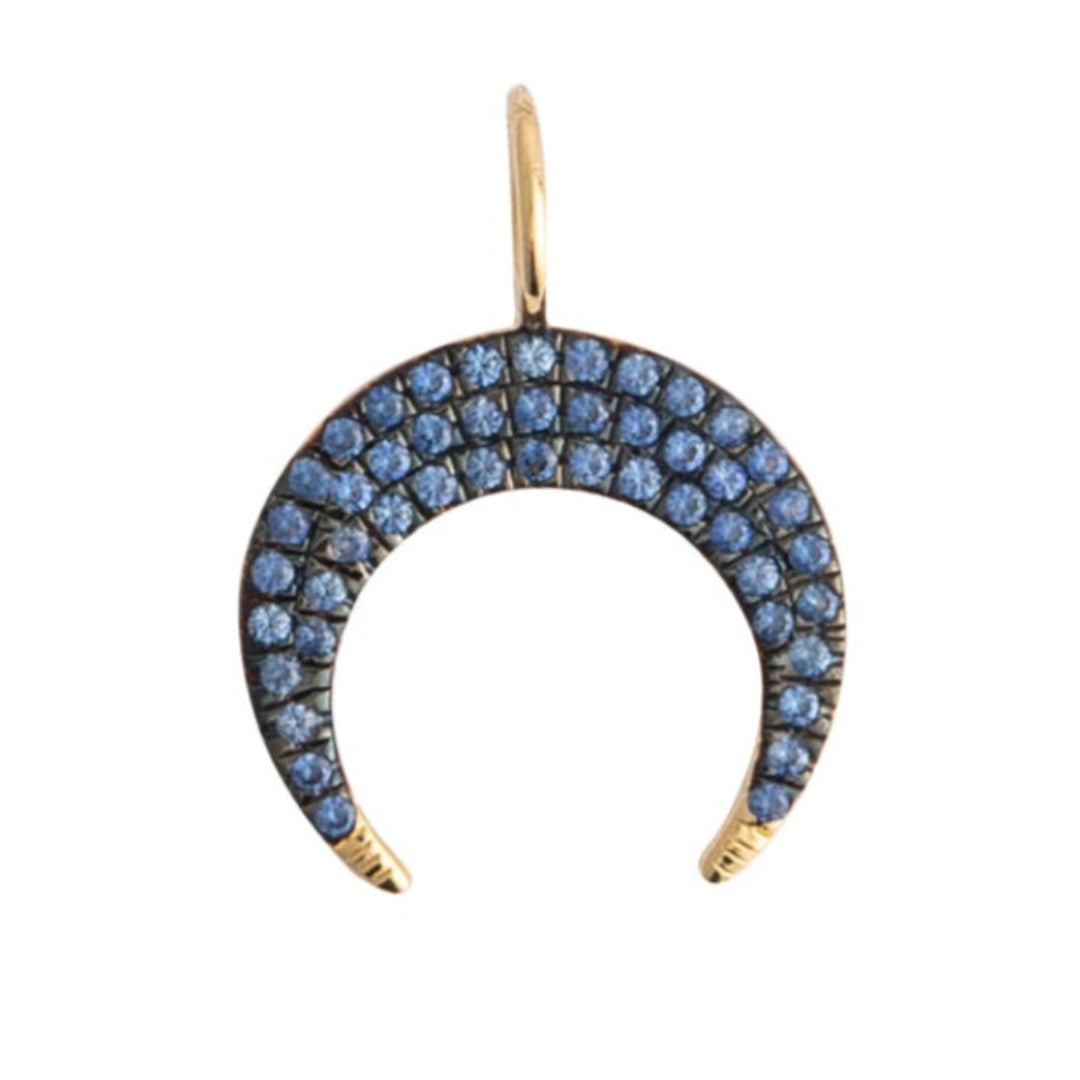 Pendentif croissant de lune serti de saphirs bleus