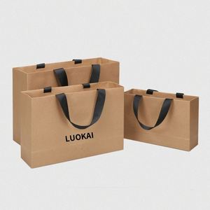 Sacs en kraft imprimés personnalisés de luxe pour chaussures et vêtements, avec votre propre logo, recyclables, avec poignée en ruban, cadeau pour petite entreprise - Product Image 1