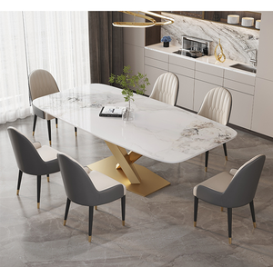 Mesa de banquete de estilo italiano <span class=keywords><strong>en</strong></span> forma de X, mesa de comedor <span class=keywords><strong>Pandora</strong></span> Rock Slate con base de metal personalizada - Product Image 2