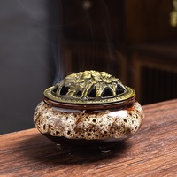 Brûleur d'Encens en Céramique avec Plateau en Bois d'Agar pour l'Aromathérapie, Senteur Santal et Thé