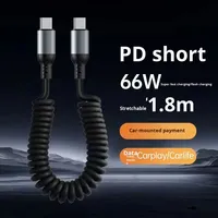 Chargeur de voiture PD spirale rétractable à charge rapide de type C à double tête 100W avec 6A pour téléphone portable