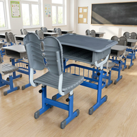 Meja dan Kursi Kelas dengan Ketinggian yang Dapat Disesuaikan, Terbuat dari Pipa Baja, Dudukan Ergonomis dari PP, Tahan Lama, Dilengkapi Penyimpanan, Perabot Sekolah OEM