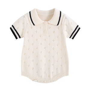 Combinaisons en tricot pointelle pour bébé, manches courtes, coton, couleur neutre, barboteuses en tricot pour bébé - Product Image 1