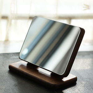 Solid Wood Makeup Mirror <b>Black</b> Walnut Standing High Definition Portable Home Office <b>Table</b> Mirror - Product Image 1