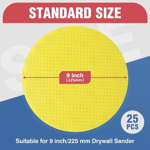 25 disques de ponçage pour cloisons sèches de 9 pouces, grain 120, avec trous multiples, fixation auto-agrippante - Outils abrasifs multi-usages - Product Image 2