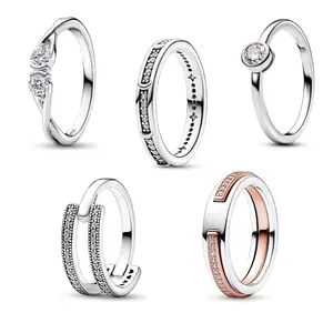 Fabrikneuer 925er Sterling Silber Ring Neuer Doppel kreis Mondring Geschenk fit Frauen Hochwertiger Schmuck ring