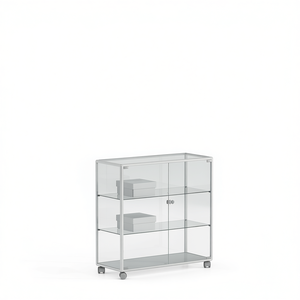 Vitrina con Marco de Aluminio 91x37x90cm, Vidrio Templado Blanco, Puertas con Cerradura, Estantes Ajustables - Product Image 2