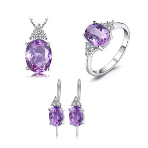 时尚S925纯银精品珠宝铂金镀紫罗兰色畅销女式戒指项链耳环