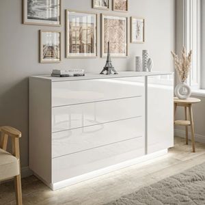 Muebles para el Hogar Modernos y Económicos al por Mayor, <span class=keywords><strong>Cómoda</strong></span> de Madera <span class=keywords><strong>Blanca</strong></span> con 4 Cajones y Puerta con Bisagras - Product Image 1